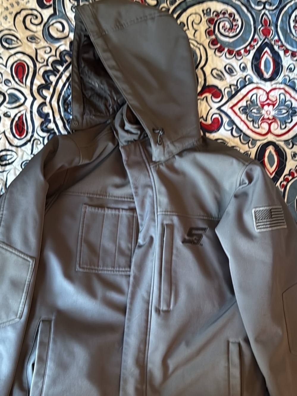 Gray Hooded Snap On Jacket